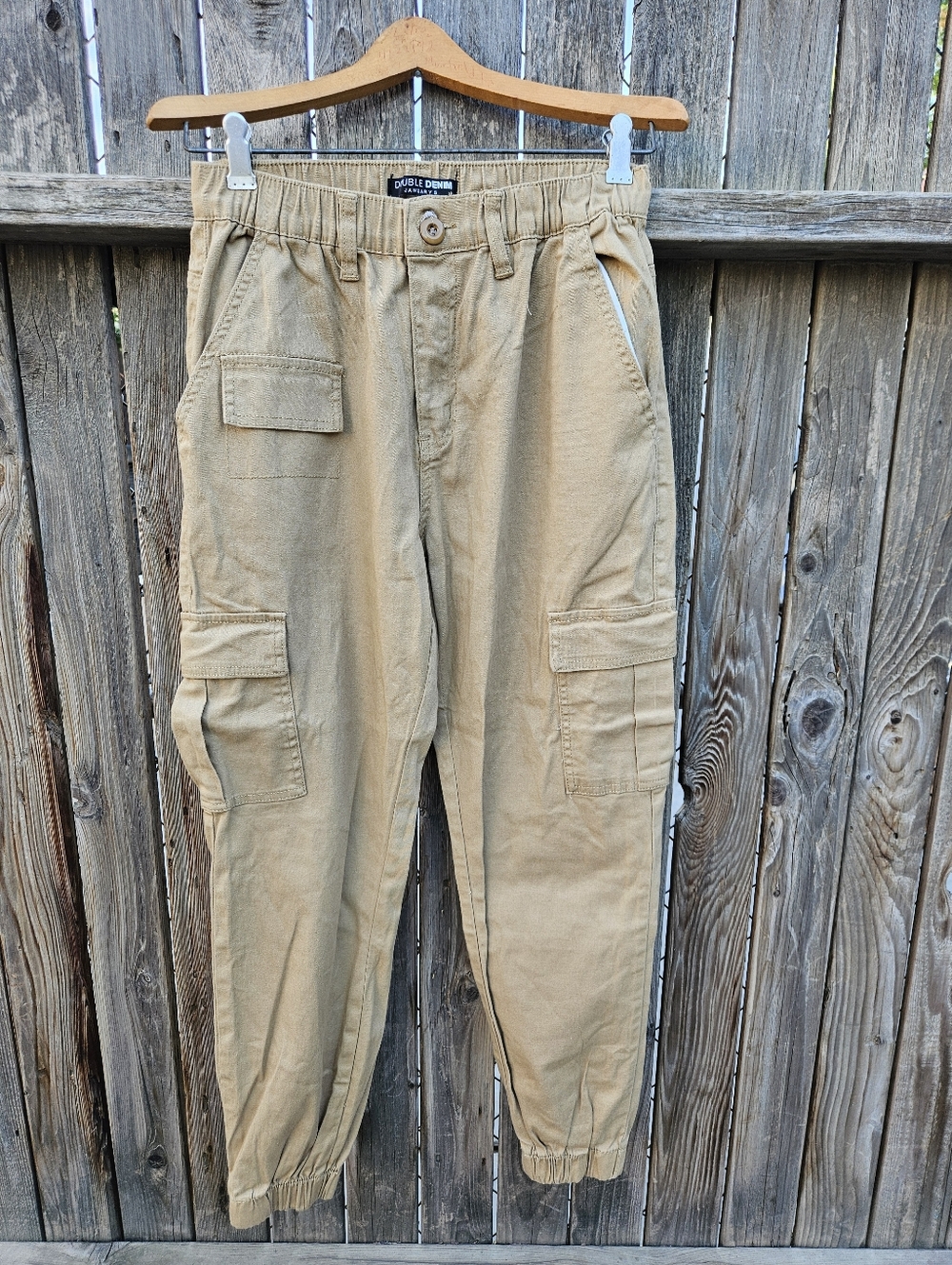Double Denim Women Cargo Jogger Pants - Tan Size M